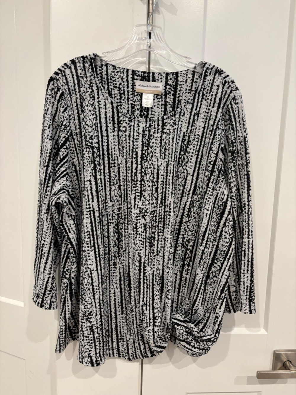 Alfred Dunner Black & White Vertical Stripe Pullover